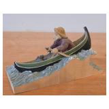 Vintage Man in Row Boat Amidst a Storm theme Authentic Handcrafted Hand carved Wooden Sculpture by Henning Engelson (Norway)