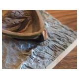 Vintage Man in Row Boat Amidst a Storm theme Authentic Handcrafted Hand carved Wooden Sculpture by Henning Engelson (Norway)