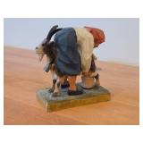 Vintage Milkmaid Milking a Goat theme Handcrafted Figurine by Henning Engelson (Norway)
