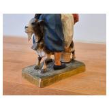 Vintage Milkmaid Milking a Goat theme Handcrafted Figurine by Henning Engelson (Norway)