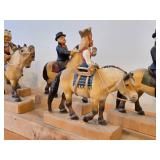Complete Collection of 11 Authentic Hand Carved Handpainted Wooden Figurines os Traditional Norwegian Wedding Entourage on Horseback by Henning Engelsen of Norway