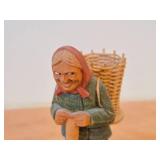 Vintage Woman Carrying a Basket theme Hand Carved Hand-painted Wood Folk Art Figurine by Norsk Husflid Enros