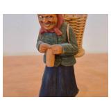 Vintage Woman Carrying a Basket theme Hand Carved Hand-painted Wood Folk Art Figurine by Norsk Husflid Enros