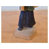 Vintage Woman Carrying a Basket theme Hand Carved Hand-painted Wood Folk Art Figurine by Norsk Husflid Enros