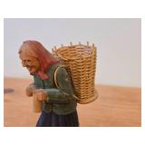 Vintage Woman Carrying a Basket theme Hand Carved Hand-painted Wood Folk Art Figurine by Norsk Husflid Enros