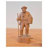 Vintage Man with Walking Stick Smoking Pipe theme Hand Carved Wood Folk Art Figurine (Germany)