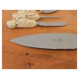 French Ivory Handled Stainless Steel Flatware - Salt and Pepper Shakers, Cake Server, Butter Knife, Knives (x2), Olive Forks (x2) by Sheffield (England)