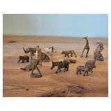 Vintage Set of 13 Hand carved Wooden Safari Animals Figurines (Rhino, Zebra, Giraffe, Lion and more)