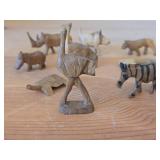 Vintage Set of 13 Hand carved Wooden Safari Animals Figurines (Rhino, Zebra, Giraffe, Lion and more)