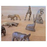Vintage Set of 13 Hand carved Wooden Safari Animals Figurines (Rhino, Zebra, Giraffe, Lion and more)