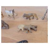 Vintage Set of 13 Hand carved Wooden Safari Animals Figurines (Rhino, Zebra, Giraffe, Lion and more)