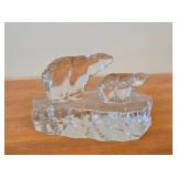 Ploar Bear and Cub theme Scandinavian Crystal Figurine by Willy Johanson for Hadeland Glasswork