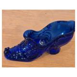 Slipper theme Mosser Glass Victorian Rose Cobalt Blue Glass Figurine