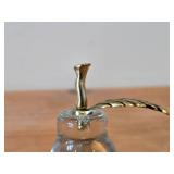 Vintage Pear theme Hand-Blown Art Glass Paperweight with Brass Stem and Leaf