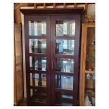 Espresso Finish Wooden Display Cabinet with Glass Doors, Mirrored Back and Adjustable Glass Shelves