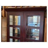 Espresso Finish Wooden Display Cabinet with Glass Doors, Mirrored Back and Adjustable Glass Shelves