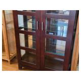 Espresso Finish Wooden Display Cabinet with Glass Doors, Mirrored Back and Adjustable Glass Shelves