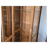 Ikea Hemnes Natural Wood Finish Display Cabinet with Glass Doors and (4) Glass Shelves