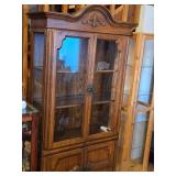Stained Wood China Hutch with Glass Doors and Shelves
