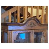 Stained Wood China Hutch with Glass Doors and Shelves