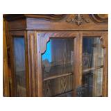 Stained Wood China Hutch with Glass Doors and Shelves