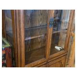 Stained Wood China Hutch with Glass Doors and Shelves