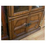 Stained Wood China Hutch with Glass Doors and Shelves