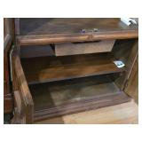 Stained Wood China Hutch with Glass Doors and Shelves