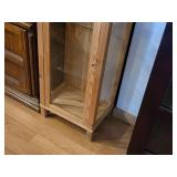 Ikea Hemnes Natural Wood Finish Display Cabinet with Glass Doors and (4) Glass Shelves