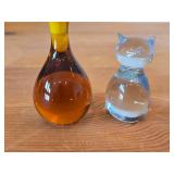 Lot of (2) Figurines - Amber Glass and Hand Blown Crystal