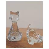 Lot of (2) Cat theme Clear Glass Figurines