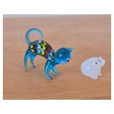 Lot of (2) Glass Art - Blown Glass Cat and Glass Polar Bear