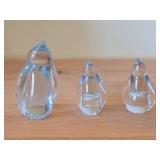 Lot of (3) Penguin theme Hand-Blown Crystal Figurines (Norway)