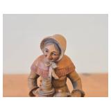 Vintage Peasant Woman Holding Coffee Pot and Cups theme Hand Carved Wood Figurine by Anri (Italy)