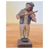Vintage Man Playing Violin theme Hand Carved Wood Figurine by Anri (Italy)