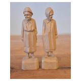 Lot of (2) Vintage Quebec Folk Art theme Hand Carved Wood Figurines by Paul E. Caron (Canada)