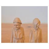 Lot of (2) Vintage Quebec Folk Art theme Hand Carved Wood Figurines by Paul E. Caron (Canada)