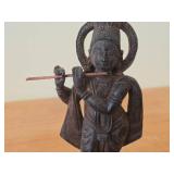 Vintage Hand Carved Wooden Statue of a Hindu Deity Krishna Playing Flute