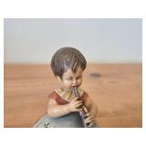 Vintage Anri Swiss Music Reuge Girl Playing Horn theme Hand Carved Handpainted Music Box