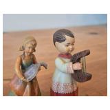 Lot of (2) Vintage Hand Carved Wooden Figurines by Anri - Girl With Harp, Girl with Goose