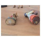 Lot of (2) Vintage Hand Carved Wooden Figurines by Anri - Girl With Harp, Girl with Goose