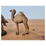 Lot of (3) Vintage Folk Art theme Hand Carved Wooden Figurines - Rooster, Owl, Young Camel