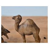 Lot of (3) Vintage Folk Art theme Hand Carved Wooden Figurines - Rooster, Owl, Young Camel