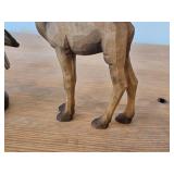 Lot of (3) Vintage Folk Art theme Hand Carved Wooden Figurines - Rooster, Owl, Young Camel