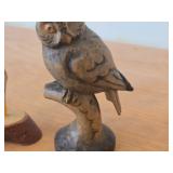 Lot of (3) Vintage Folk Art theme Hand Carved Wooden Figurines - Rooster, Owl, Young Camel
