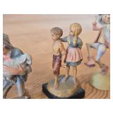 Lot of (4) Vintage Hand Carved Hand Painted Wood Figurines by Anri - Shepherd with Lamb, Hansel and Gretal, Gnome
