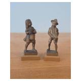 Lot of (2) Vintage Boy and Girl Playing Drums theme Hand Carved Wooden Figurines (Germany (likely))