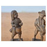 Lot of (2) Vintage Boy and Girl Playing Drums theme Hand Carved Wooden Figurines (Germany (likely))