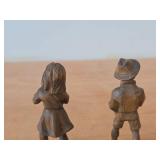 Lot of (2) Vintage Boy and Girl Playing Drums theme Hand Carved Wooden Figurines (Germany (likely))