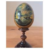 Russian Fedoskino theme Handpainted Lacquer Egg Figurine with Stand